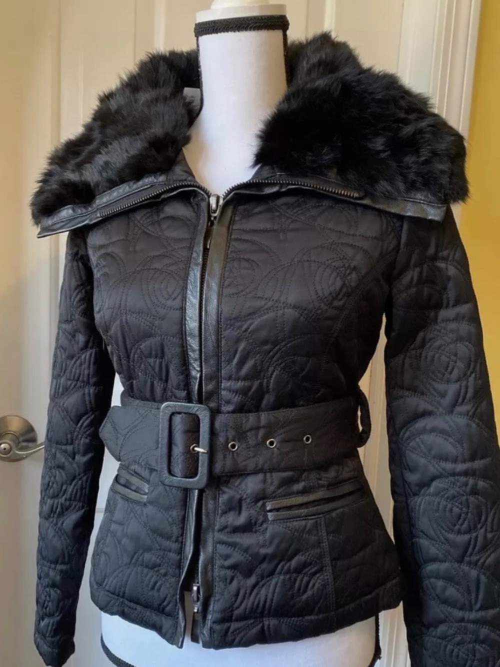 Bebe Black Fur Trimmed Moto Biker Jacket - Like New - Size L